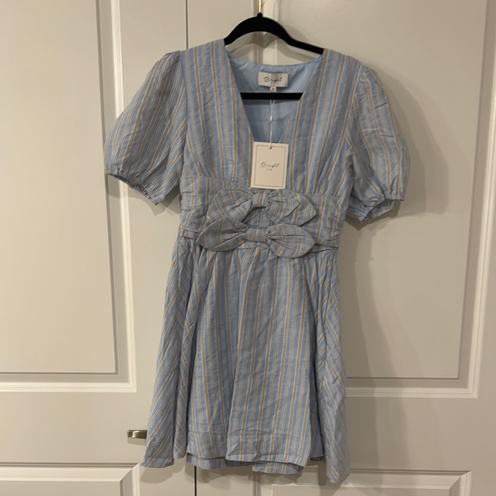 NWT Bright the label size M Blue Striped Dress